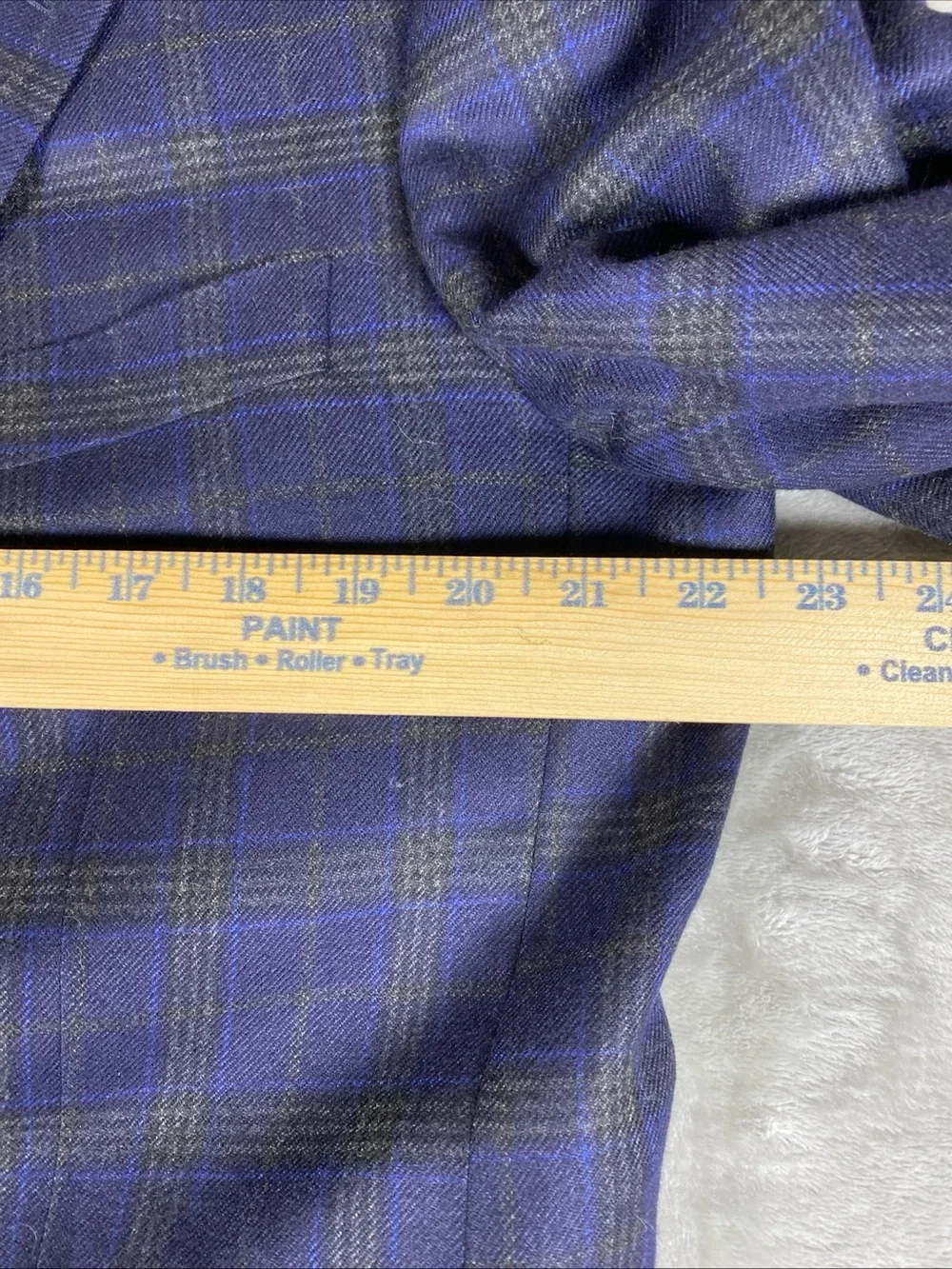 Belvest Cashmere Men’s 44L Blue Brown Windowpane Plaid Three‎ Button Made Italy